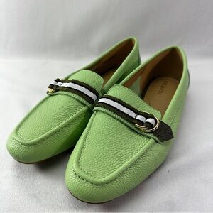 Talbots Mint Pastel Green Loafers Buckle Vintage Womens 9M Gold Luxury Work
